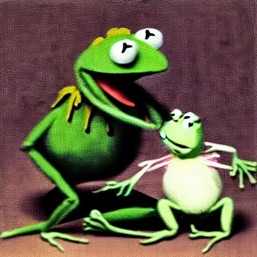 Image similar to “Kermit the Frog Devouring His Son” by Francisco Goya