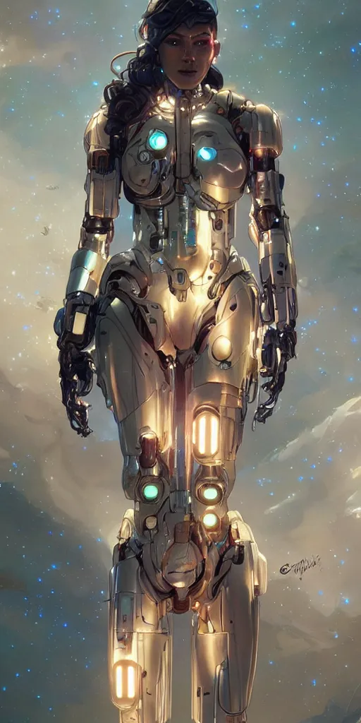 Image similar to cyborg droid entanglement milky way, epic lighting, sketch illustration, ultra detailed, art by artgerm and greg rutkowski and alphonse mucha