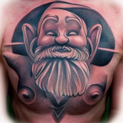 Image similar to Chest tattoo of a cheeky gnome