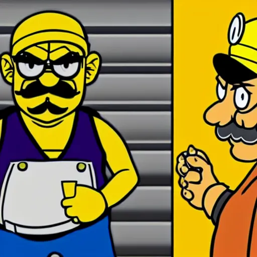 Prompt: Wario from WarioWare meets Walter White for the first time, still from the show Breaking Bad, realistic photo