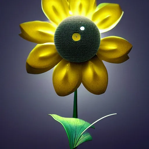 Image similar to a robotic flower, 8 k, photorealistic, photograph, award winning, gloden hour, volumetric light