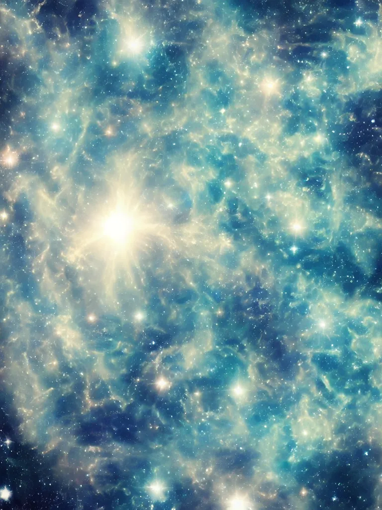 Image similar to celestial epic light blue colored deepspace image of a sparkling ethereal cosmic universe, celestial features, nasa photos, artstation