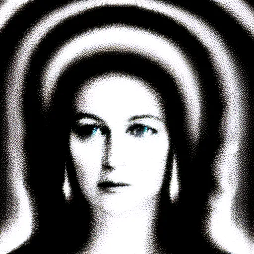 Image similar to vhs static overlay of marian apparition, vhs, 1 9 9 0, highly realistic, highly detailed, vhs noise static, black and white, vhs glitch