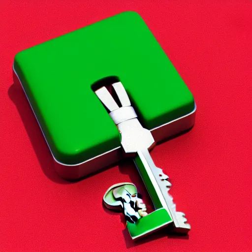 Prompt: a 3d game object of the metal key with large green diamond, icon, vray 4k, on the white background, rpg game inventory item