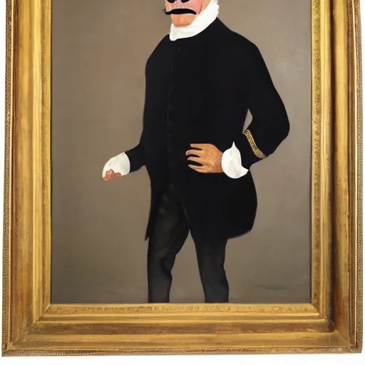 Prompt: portrait of joe biden as a french aristocrat large mustache black jacket
