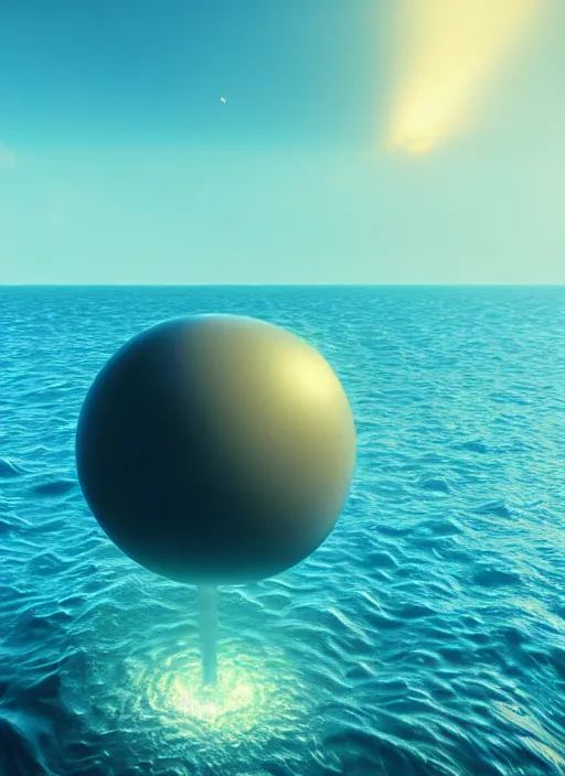 Image similar to a computer generated image of a giant object floating in the ocean, a 3 d render by beeple, featured on polycount, nuclear art, rendered in cinema 4 d, octane render, rendered in unreal engine