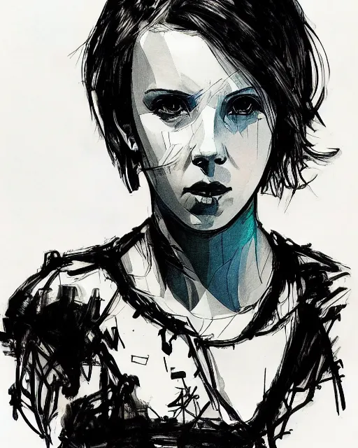 Prompt: pen sketch of millie bobby brown by yoji shinkawa