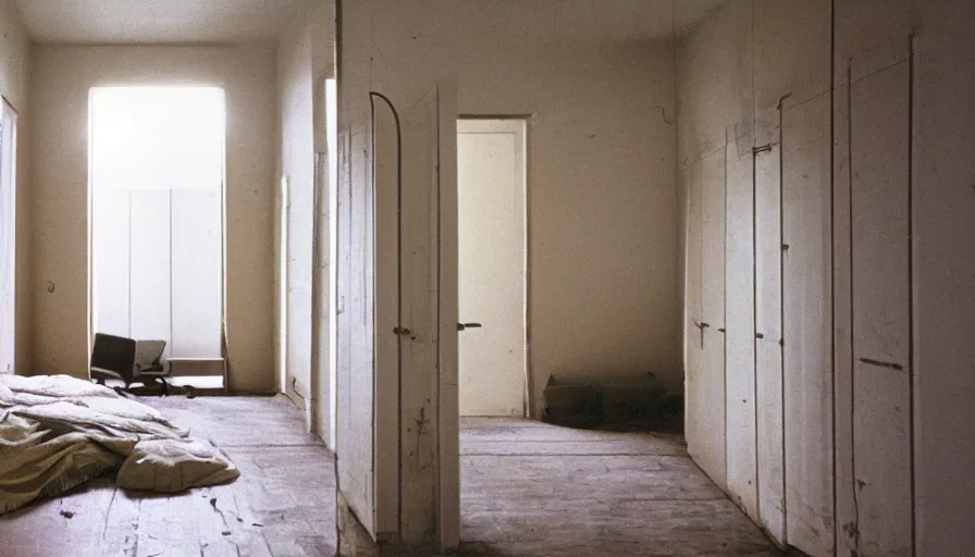 Prompt: interior of a bedroom in 1 9 9 9 stretching into infinite, liminal space, atmospheric, the backrooms, scp