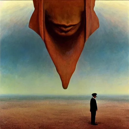 Image similar to a man in black suit, white city, clear blue sky, pink floyd album cover, 1 9 7 0's, by beksinski, bruegel, greg rutkowski, alphonse mucha, and yoshitaka amano, colorful flat surreal design, hd, 8 k, artstation