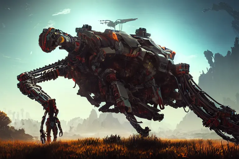 Image similar to longleg machine mecanical creature robot of horizon forbidden west horizon zero dawn bioluminiscence global illumination ray tracing hdr fanart arstation by ian pesty and alena aenami artworks in 4 k