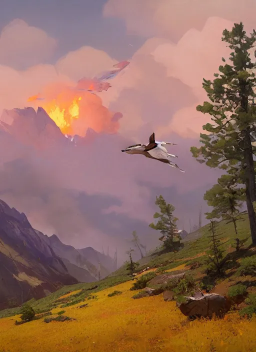 Prompt: alpine tundra wildfire, extremely detailed oil painting, rhads, sargent and leyendecker, savrasov levitan polenov, bruce pennington, studio ghibli, tim hildebrandt, digital art, landscape painting, trending on artstation, masterpiece