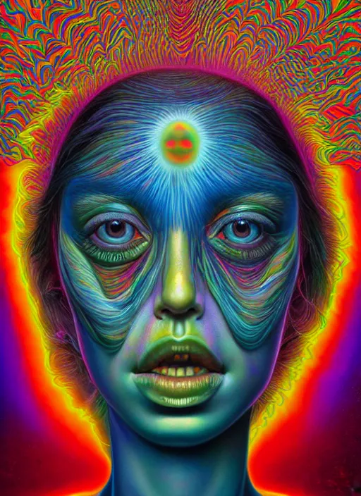 Image similar to portrait ultra dimensional woman, accidentally tripping on dmt and acid, psychedelic experience, overwhelming psychosis of self realization and burning awakening, ultra high definition, unreal engine 5, hyperrealism, masterpiece composition, by casey weldon, barclay shaw