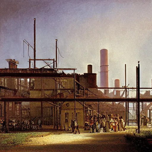 Image similar to factory from the industrial revolution in the style of carl spitzweg