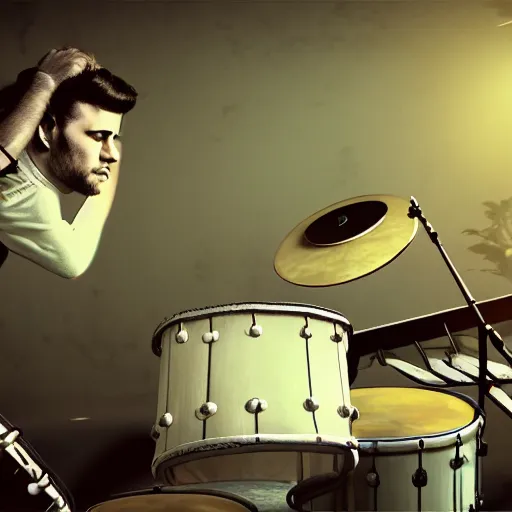 Prompt: 1940's musician playing drums, photorealistic art, hd, 8k, cinematic lighting, intricate details, high definition