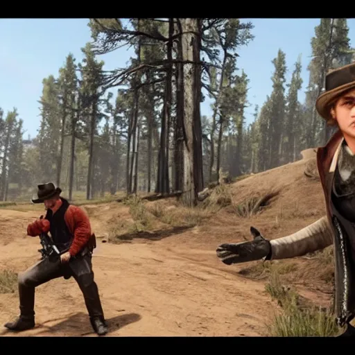 Prompt: gameplay footage of Justin Bieber in red dead redemption 2