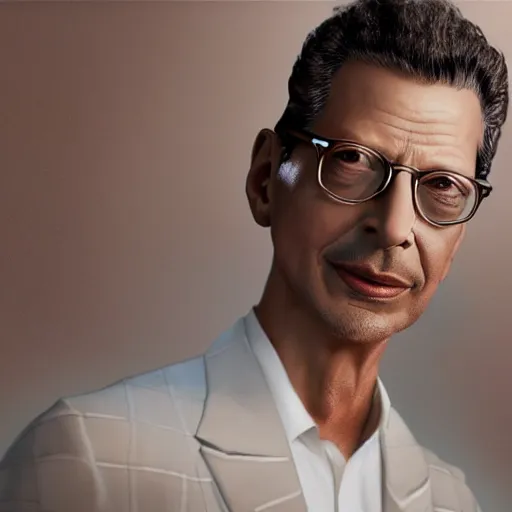 Image similar to hyperrealistic image of jeff goldblum, by thomas eakes & xiang duan & mike judge, perfect symmetry, dim volumetric lighting, photorealistic, 8 k octane beautifully detailed render, post - processing, extremely hyper - detailed, intricate, epic composition, cinematic lighting, masterpiece, trending on artstation, incredibly detailed, stunning,