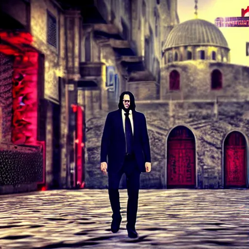 Image similar to john wick in istanbul, ultra realistic, hdr lighting