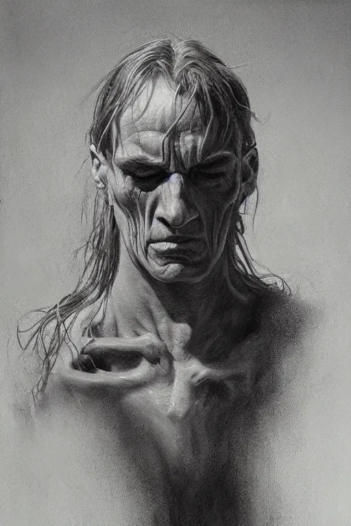 Prompt: beautiful clean oil painting of haunting, scary, portrait study by bernie wrightson, detailed, stunning, realistic