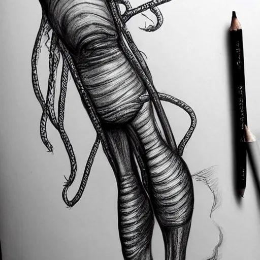 Prompt: deep sea creature with a real human leg, ultra realistic, drawing, highly detailed