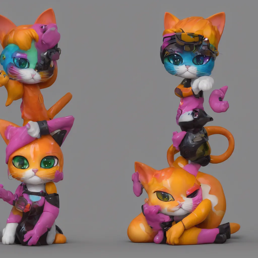 Image similar to chibi cat made from colorful latex - 8 k octane render