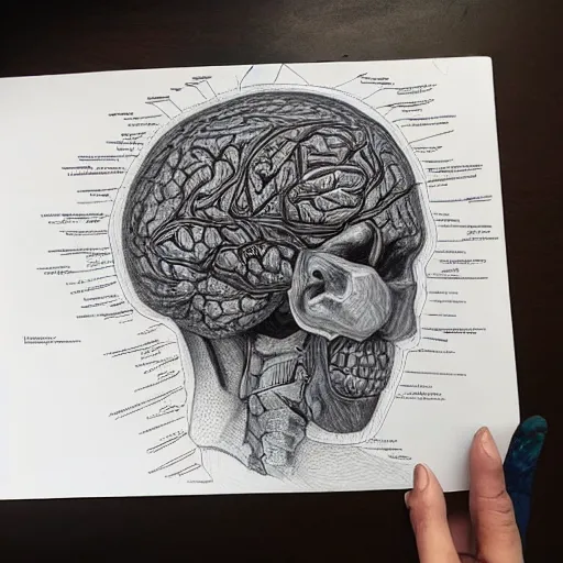 Prompt: “🧠, biological drawing, highly detailed”