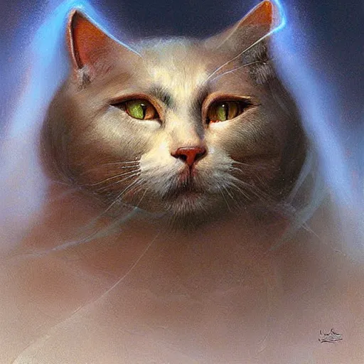 Image similar to divine heaven cat, digital art by John Howe