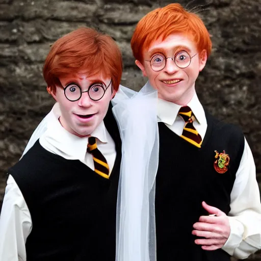 Image similar to Harry Potter and Ron Weasley get married