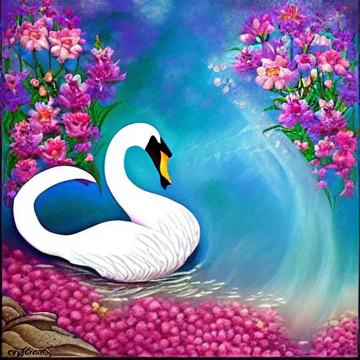 Image similar to Fantasy Swan Boat adorned in Diamonds and Flowers DayDream Painting