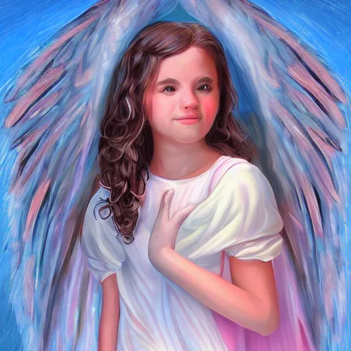 Prompt: gabby petito as an angel in heaven, digital art, illustration, highly detailed