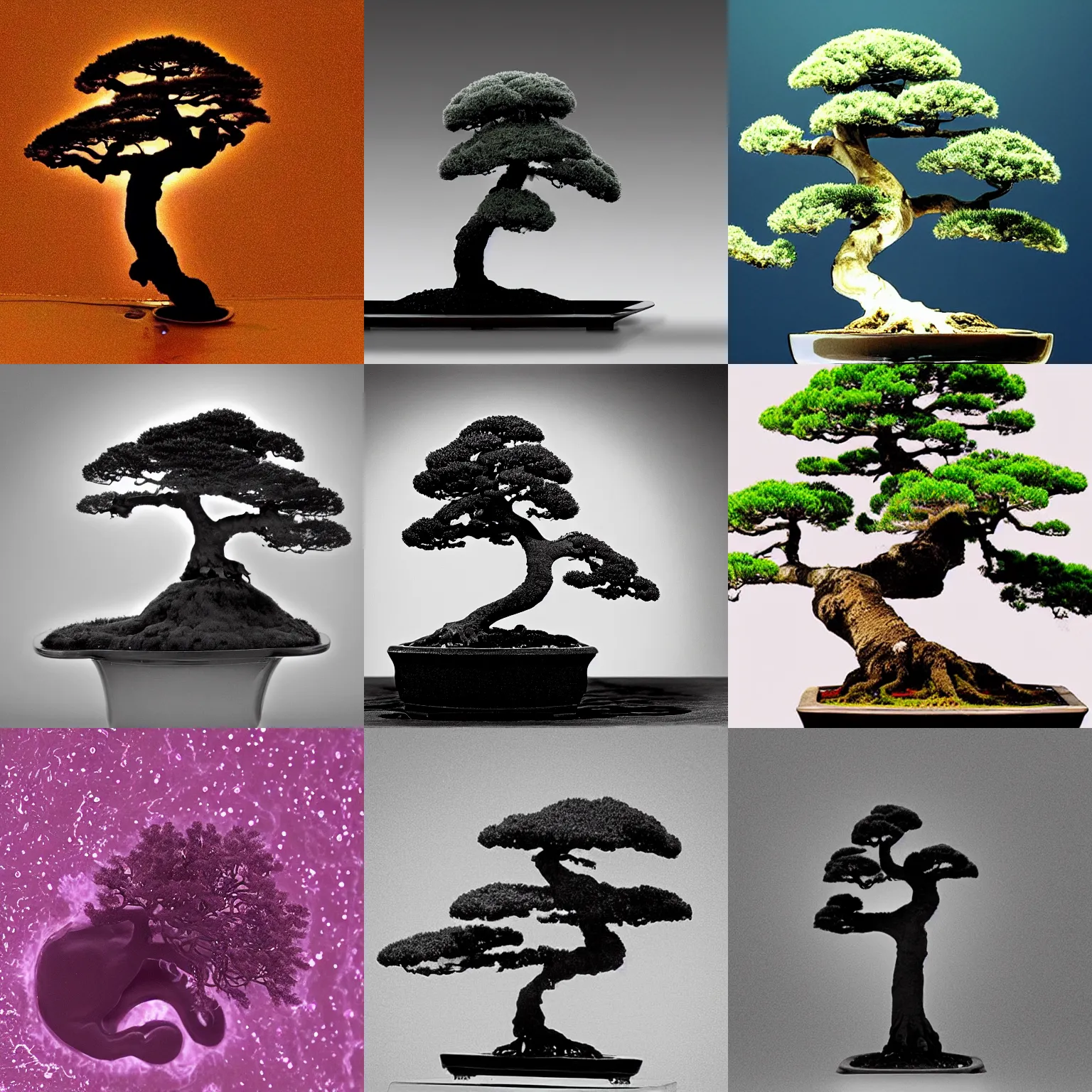 Prompt: an amoeba shaped like a bonsai tree, phase-contrast microscopy