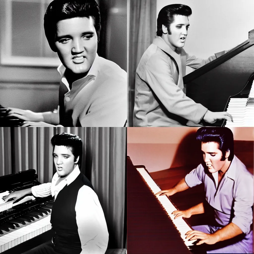Prompt: Elvis Presley playing on the piano