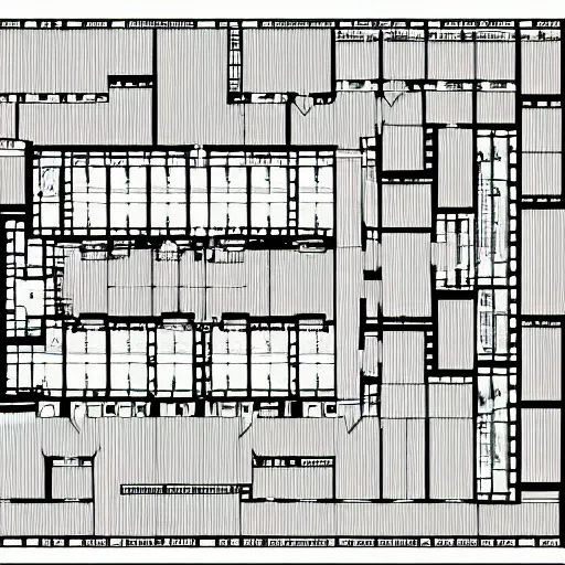 Image similar to floor plan for hogwart ’ s school, detailed, line drawing,