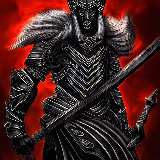 Image similar to epic chthonic ancient warrior black veins by Boris Valejio, high detailed digital art