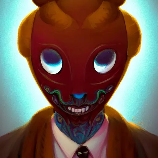 Image similar to a portrait of the happy mask salesman, cute, beautiful, art by lois van baarle and loish and ross tran and rossdraws and sam yang and samdoesarts and artgerm and saruei and disney and wlop, digital art, highly detailed, intricate, sharp focus, trending on artstation hq, deviantart, unreal engine 5, 4 k uhd image