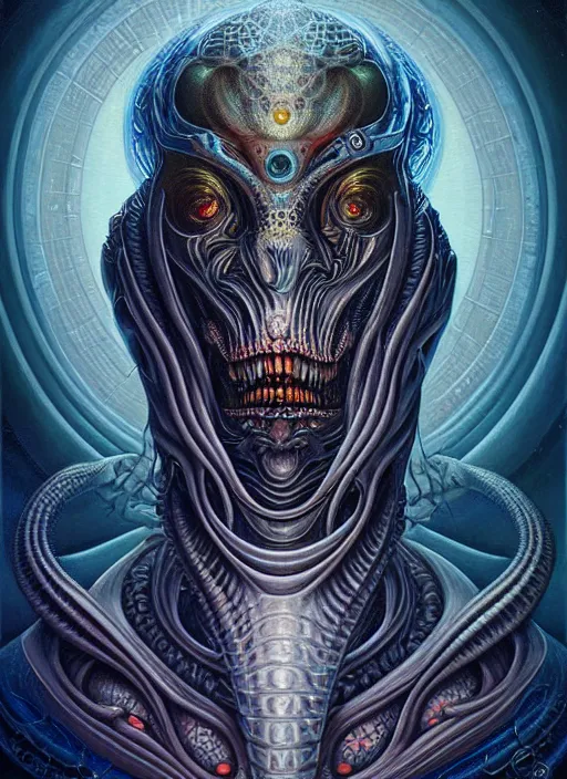 Image similar to cosmic lovecraft giger fractal random mith creature portrait, pixar style, by tristan eaton stanley artgerm and tom bagshaw.