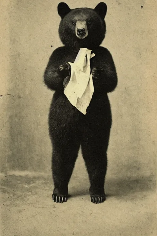 Image similar to anthropomorphic asian black bear in Dōbuku, 1900s photo