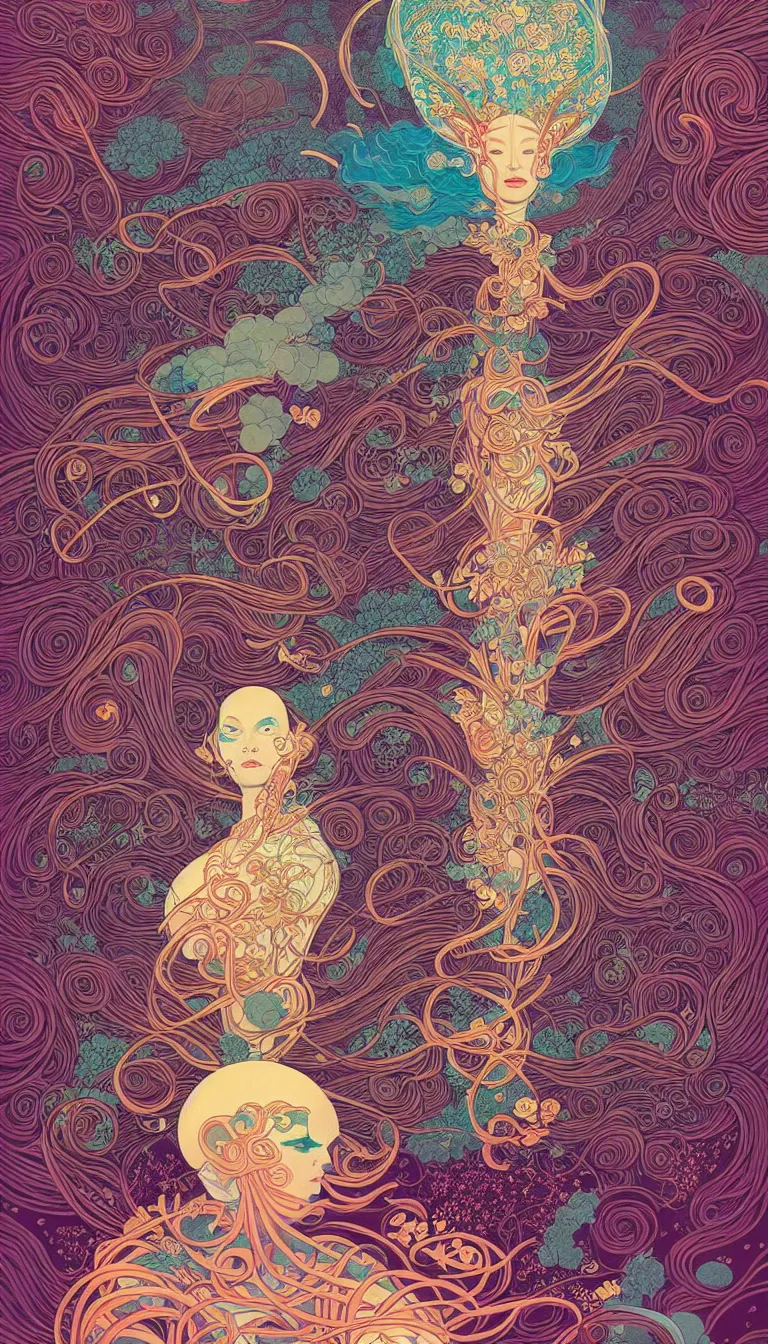 Prompt: beautiful goddess of life, victo ngai, josan gonzalez, kilian eng