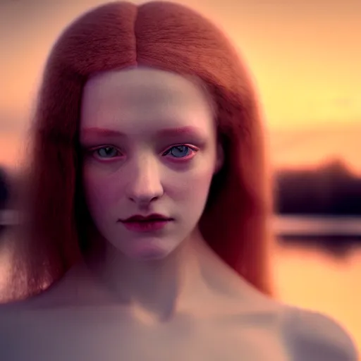 Prompt: photographic portrait of a stunningly beautiful english renaissance female in soft dreamy light at sunset, beside the river, soft focus, contemporary fashion shoot, in a denis villeneuve and tim burton movie, by edward robert hughes, jimmy nelsson, extremely detailed, breathtaking, hyperrealistic, perfect face, octane render