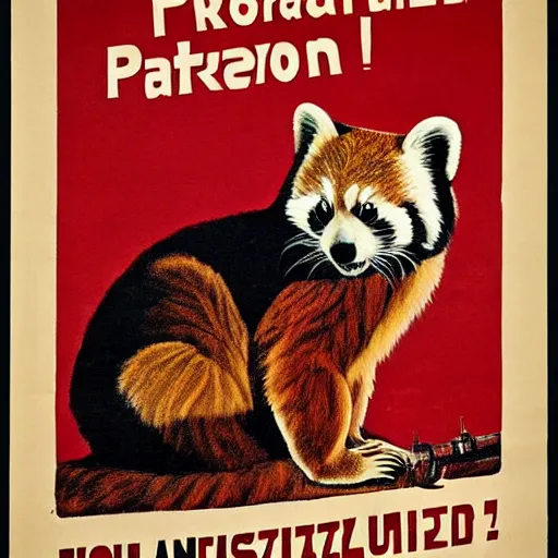 Image similar to red panda on a propaganda poster, world war, germany, circa 1 9 3 9, stencil