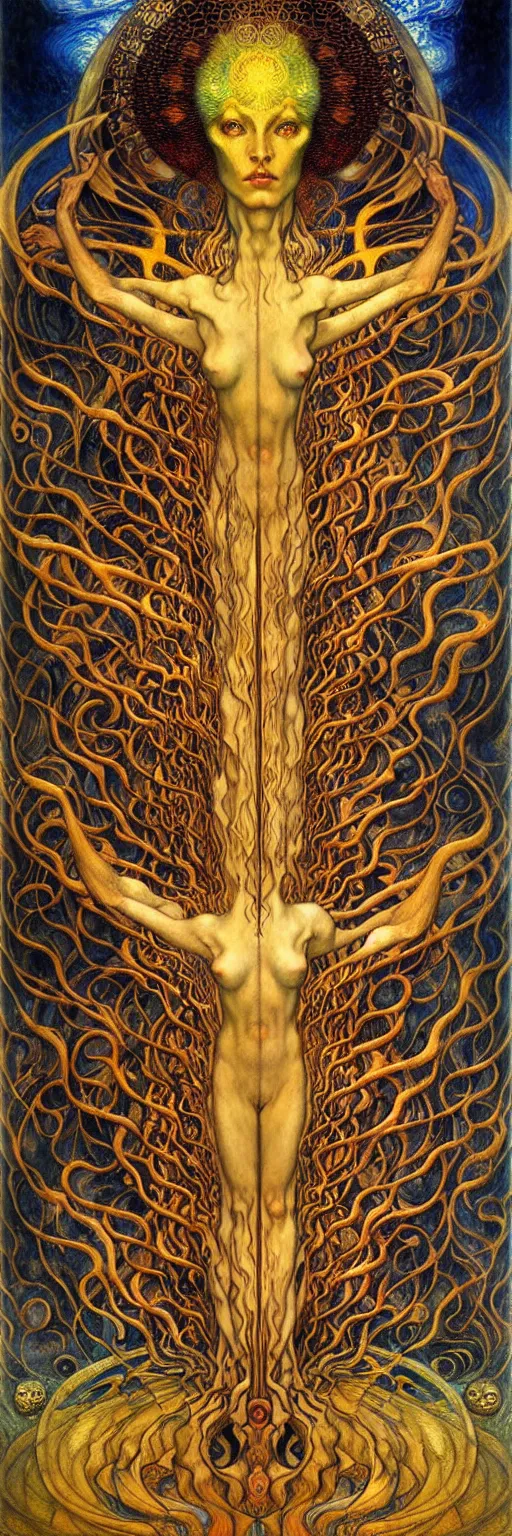 Image similar to Divine Chaos Engine by Karol Bak, Jean Delville, William Blake, Gustav Klimt, and Vincent Van Gogh, symbolist, visionary