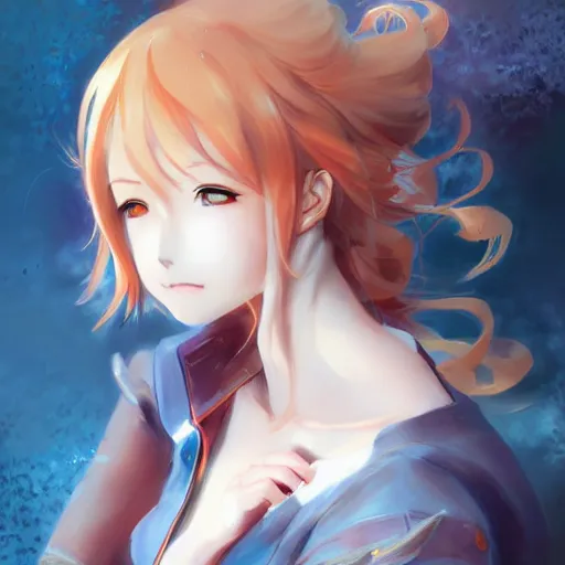 Image similar to anime portrait of Nami as an anime girl by Stanley Artgerm Lau, WLOP, Rossdraws, James Jean, Andrei Riabovitchev, Marc Simonetti, and Sakimichan, trending on artstation