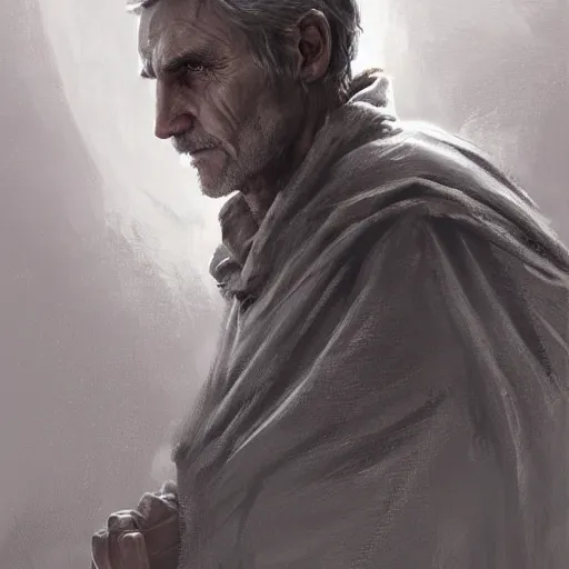 Prompt: portrait of a man by greg rutkowski, old jedi master, he looks like sam witwer, wearing gray jedi robes, star wars expanded universe, he is about 6 0 years old, highly detailed portrait, digital painting, artstation, concept art, smooth, sharp foccus ilustration, artstation hq