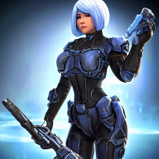 Image similar to full body shot of 2B as a Starcraft 2 commander, highly-detailed