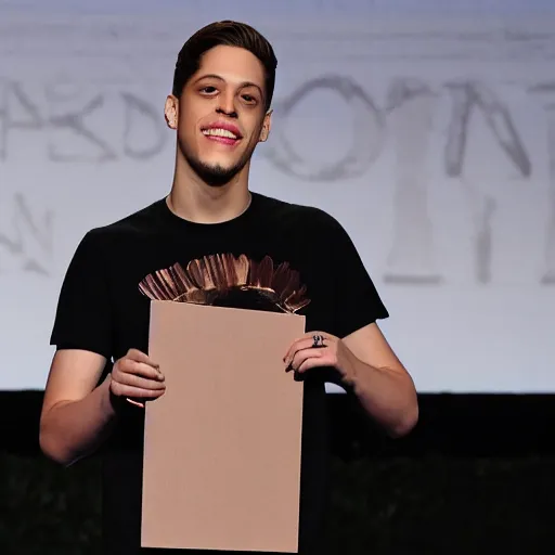 Image similar to pete davidson holding up a card that says 1 1 1 1 1 1 1 1 1