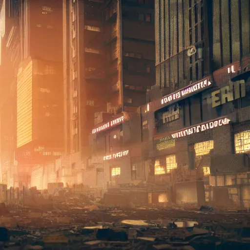 Image similar to photo of new york city as an apocalyptic wasteland, homeless people, cyberpunk style, octane render