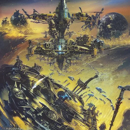 Image similar to Michael Whelan, John Harris, David Hardy, John Berkey, Chris Foss, Chris Moore, Vincent Di Fate, Jim Burns