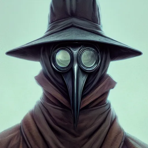 Image similar to portrait of a modern plague doctor,hyperdetailed,hyperrealistic,photorealistic,art by trevor henderson,greg rutkowski,artstation,deviantart,professional lighting,western comic style,sharp lineart,eerie,cg society