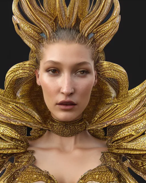 Image similar to a highly detailed metahuman 4 k close up render of an alien goddess bella hadid monument vampire in iris van herpen dress schiaparelli in diamonds crystals swarovski and jewelry iridescent in style of alphonse mucha gustav klimt trending on artstation made in unreal engine 4