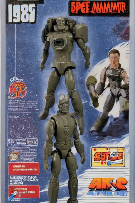 Image similar to 1 9 8 6 kenner action figure, 5 points of articulation, heroic human proportions, sci fi, 8 k resolution, high detail, front view, t - pose, space, gi joe, he man, warhammer 4 0 0 0