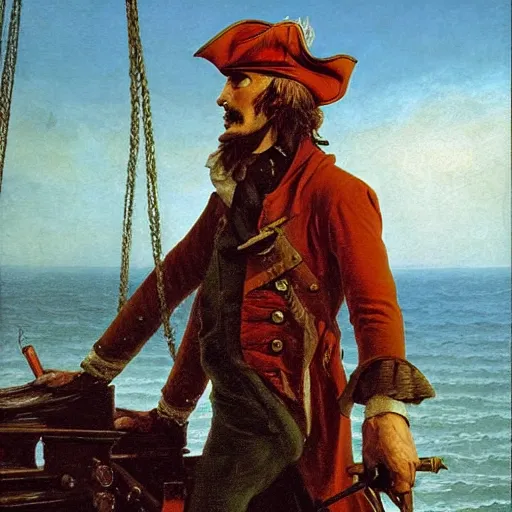 Prompt: pirate wearing an eyepatch, ship, digital oil paint, by caspar david friedrich